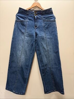 Oat New York Dark Blue Wide-Leg High-Rise Jeans Size 6/28